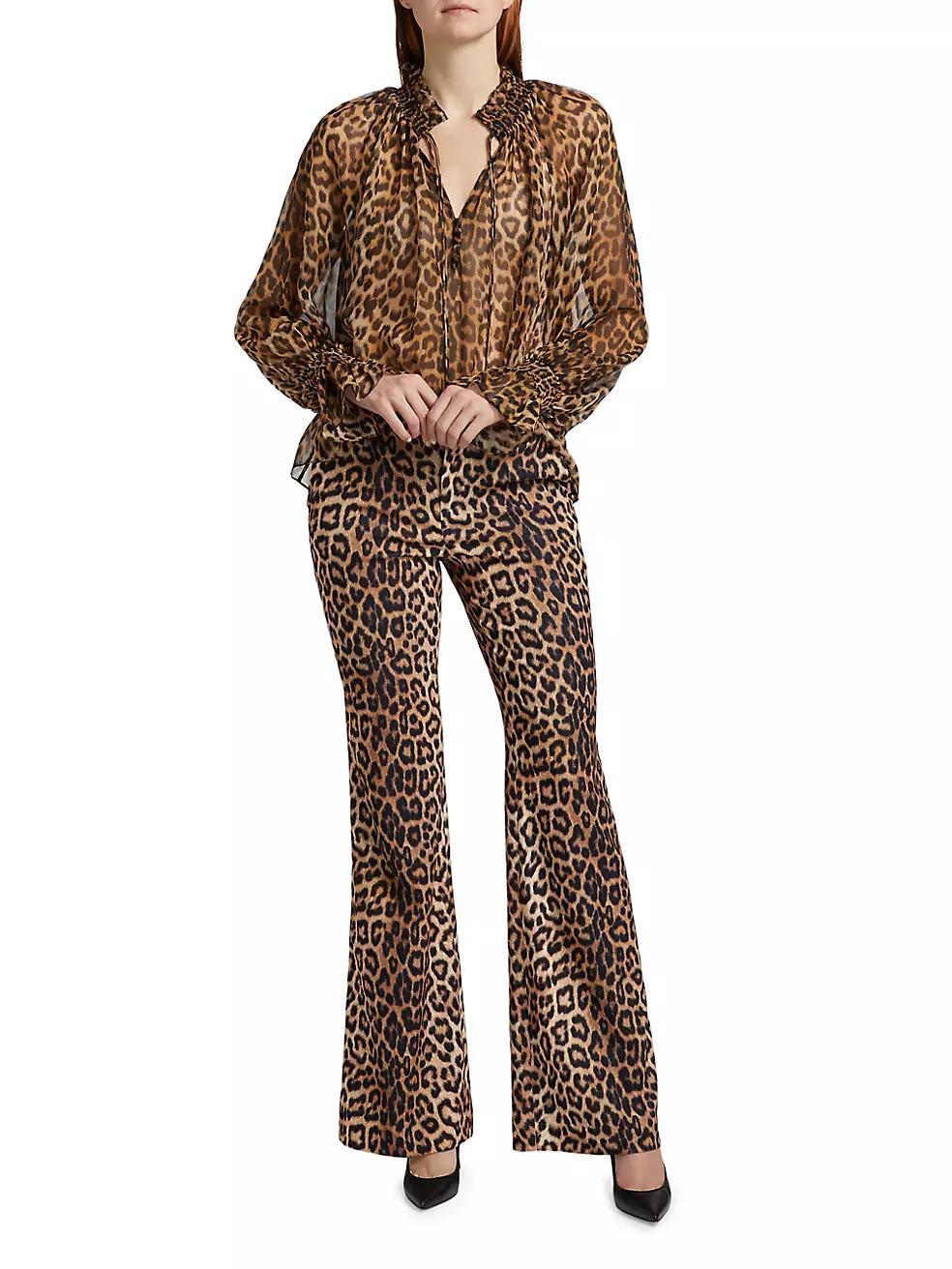 Norah Leopard V-Neck Peasant Blouse Product Image