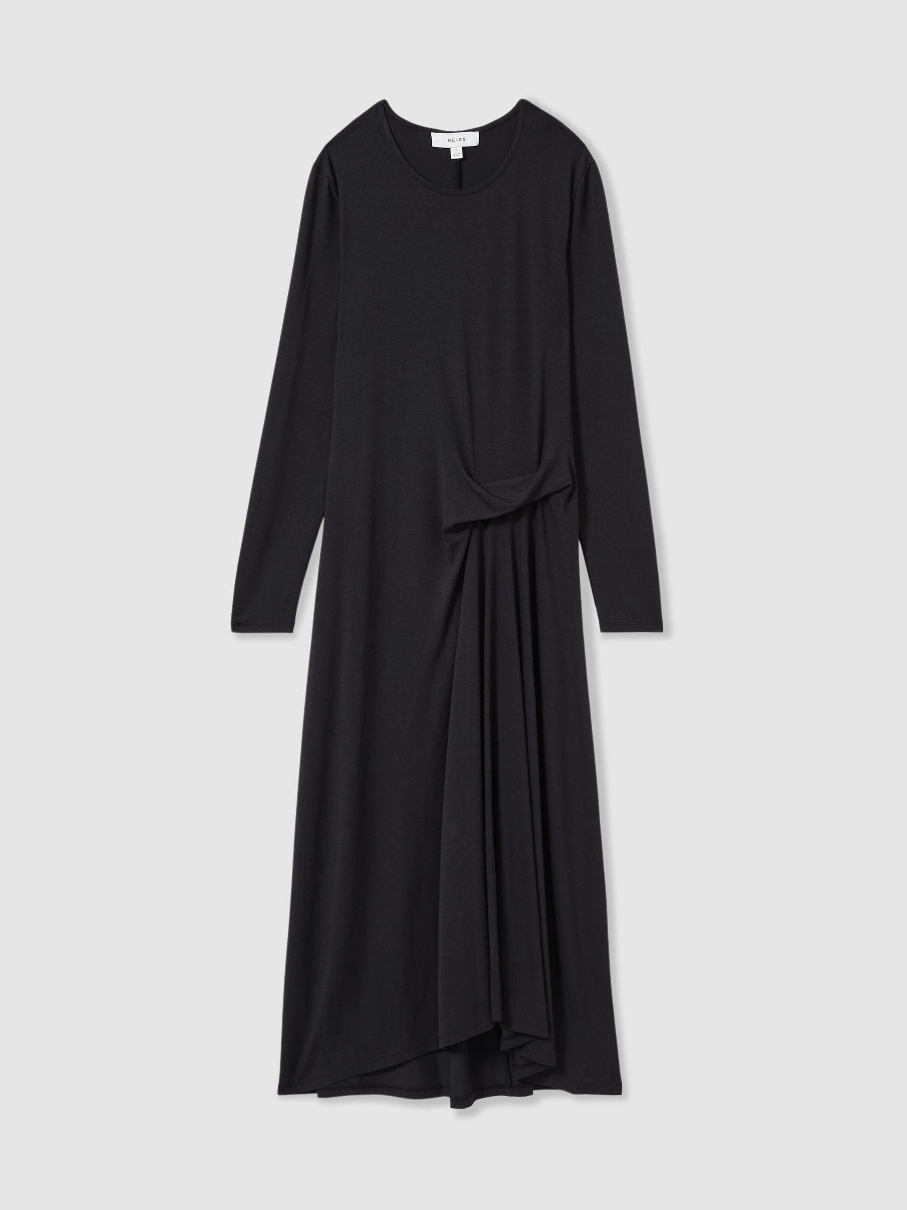 Jersey Draped Midi Dress in Navy Product Image