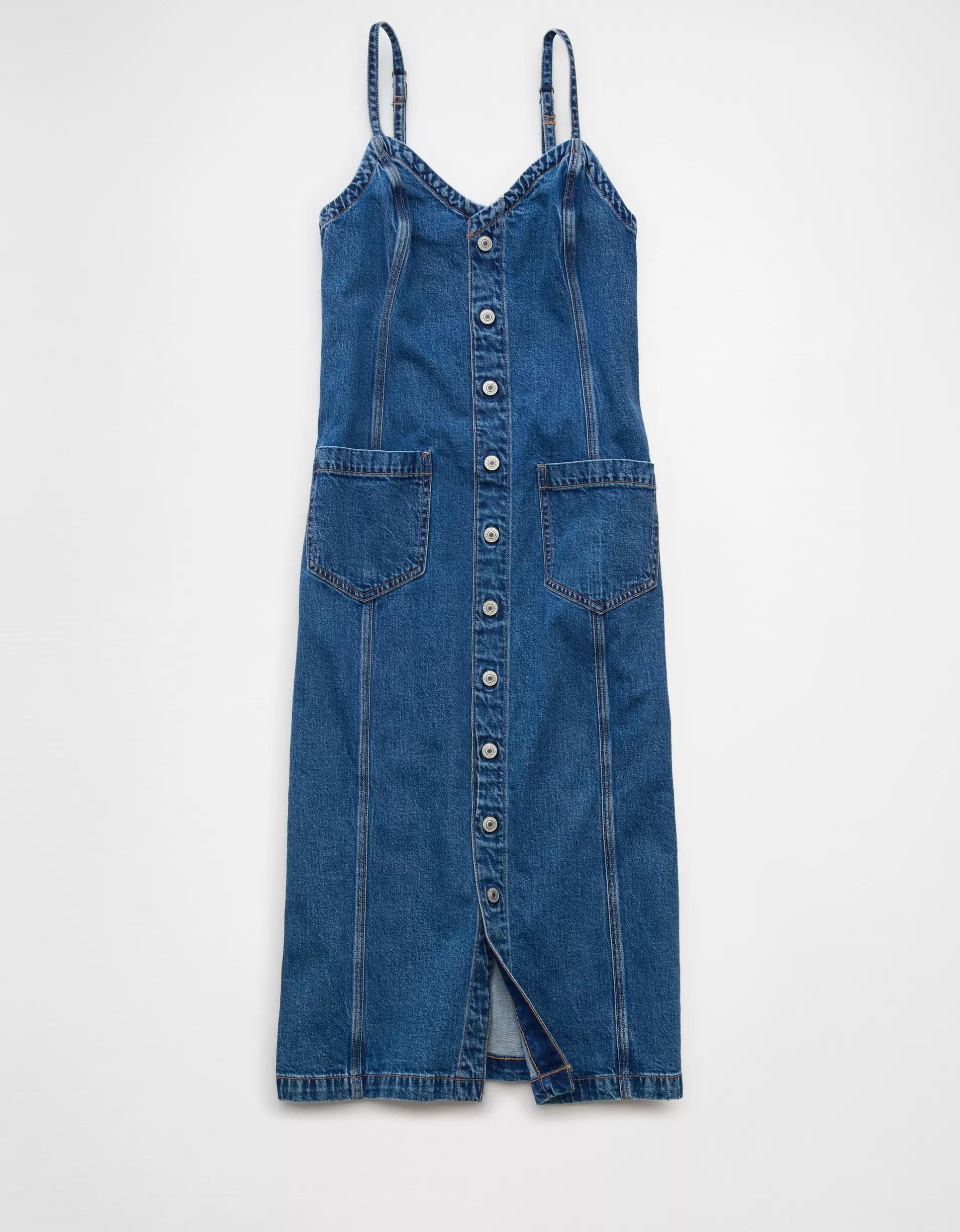 AE Denim Button-Up Midi Dress Product Image