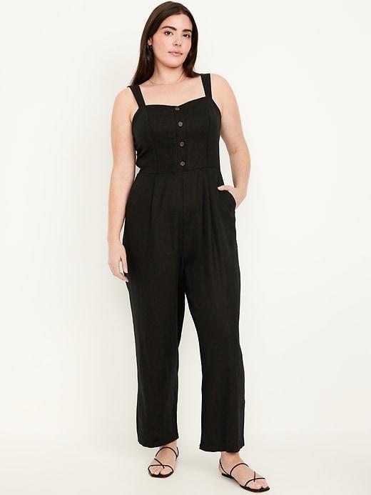 Button-Front Linen-Blend Cami Jumpsuit Product Image