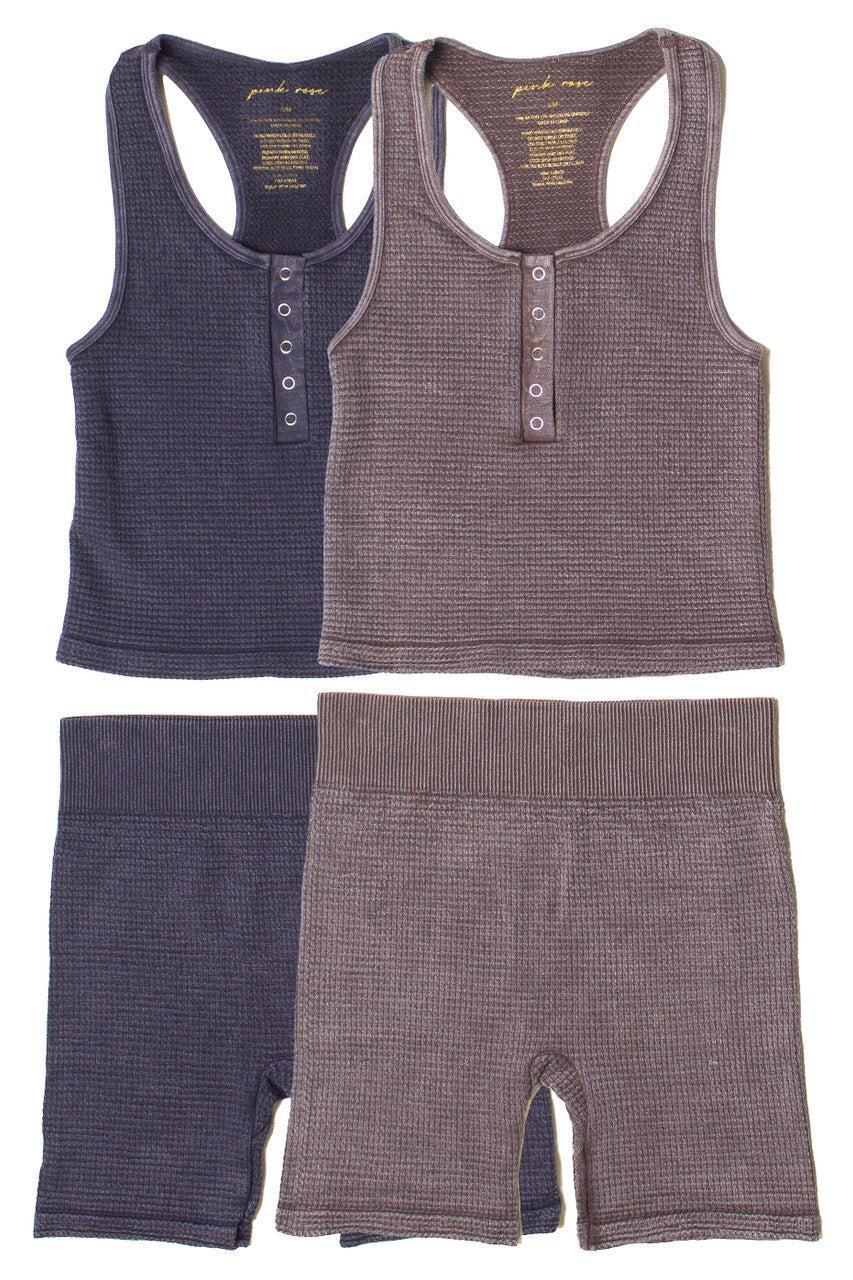 Waffle Knit Seamless Henley Tank Product Image