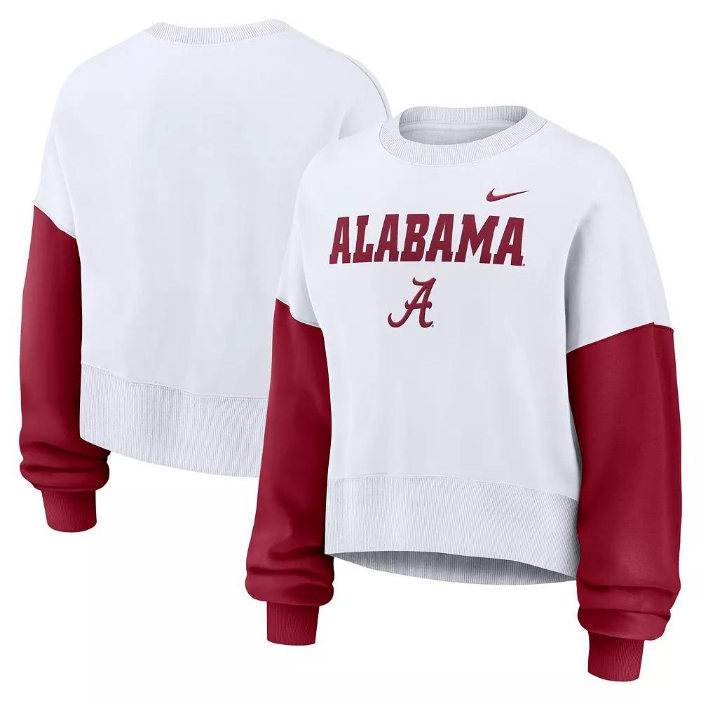 Women's Nike White Alabama Crimson Tide Color-Block Oversized Cropped Pullover Sweatshirt, Size: Small Product Image