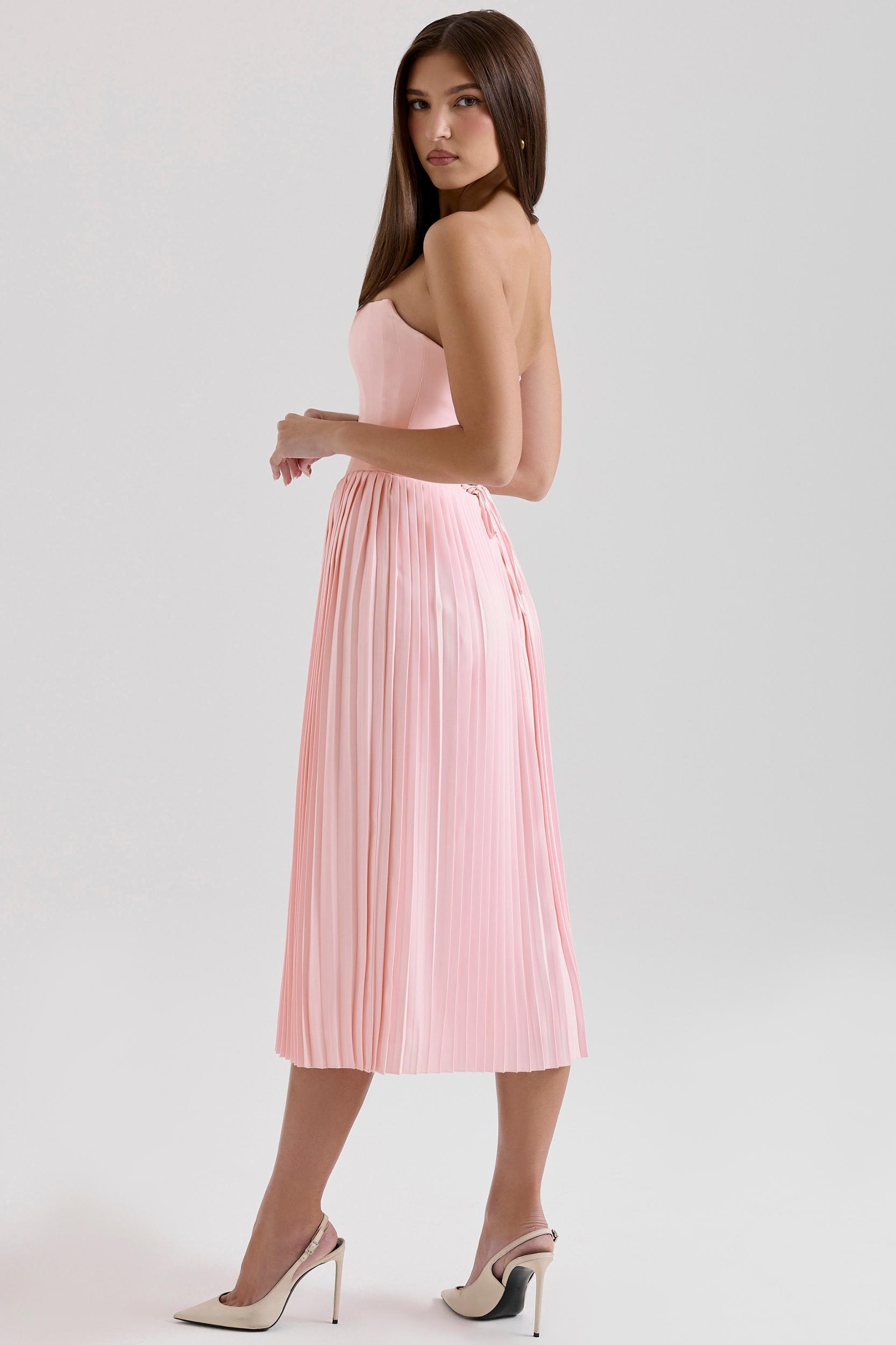 Marci  pink pleated midi corset dress Product Image