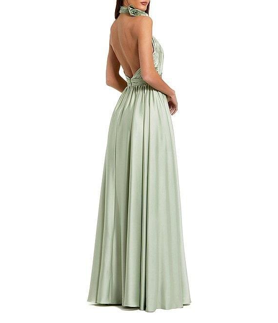Mac Duggal Turtleneck Sleeveless Lined Thigh High Slit A-Line Open Back Detail Gown Product Image