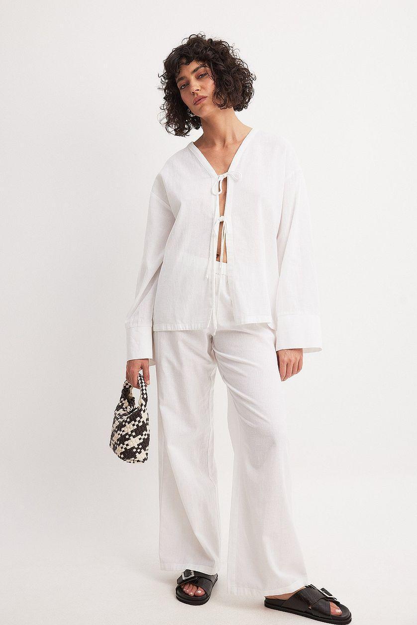 Linen Blend Mid Waist Trousers Product Image