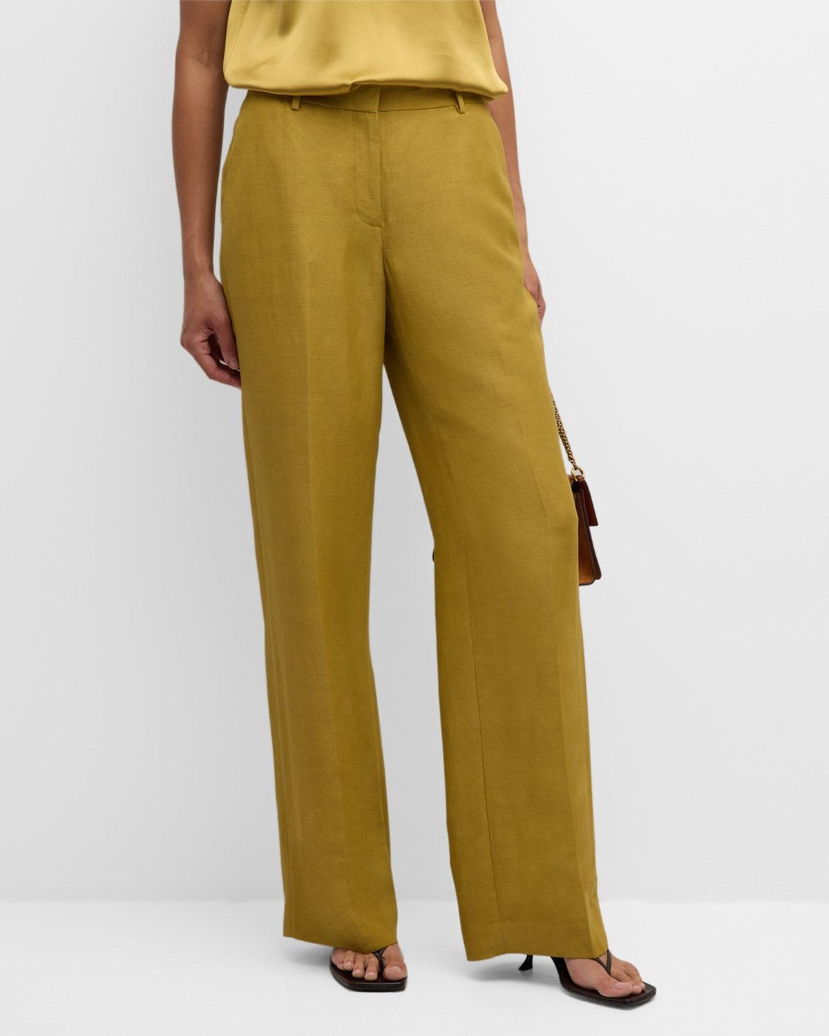 Gates High-Rise Straight-Leg Linen-Blend Pants Product Image