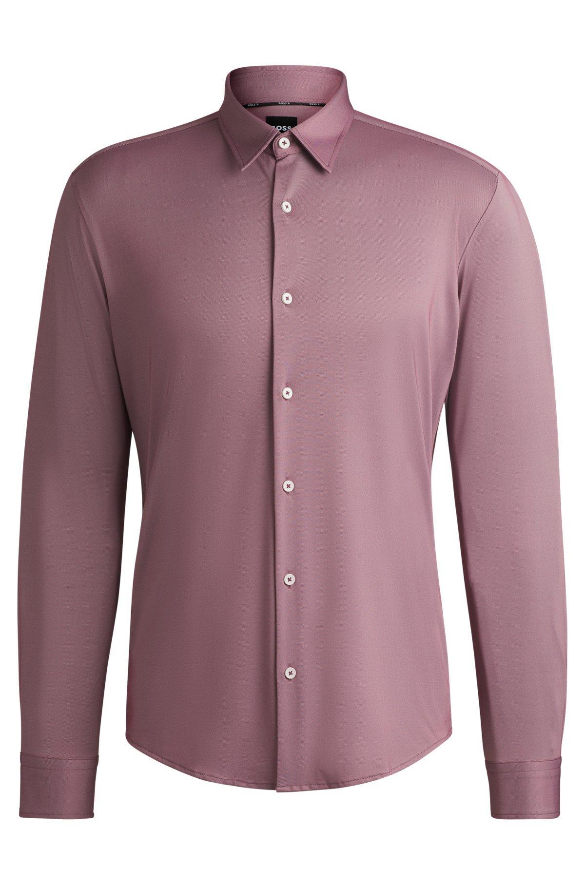 BOSS - Slim-fit shirt in performance-stretch structured fabric - Dark pink Product Image