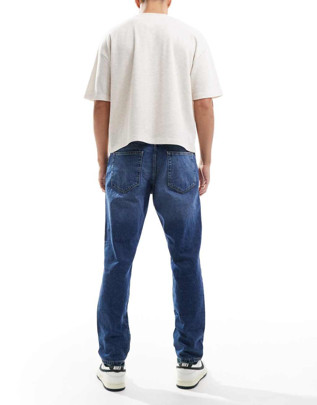 ONLY & SONS Yoke tapered fit jeans in mid blue wash Product Image