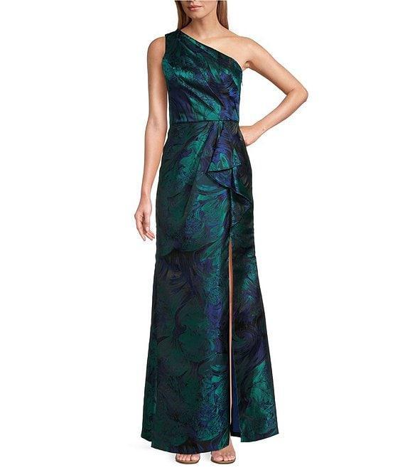 Adrianna Papell Floral Jacquard One Shoulder Sleeveless Mermaid Gown Product Image