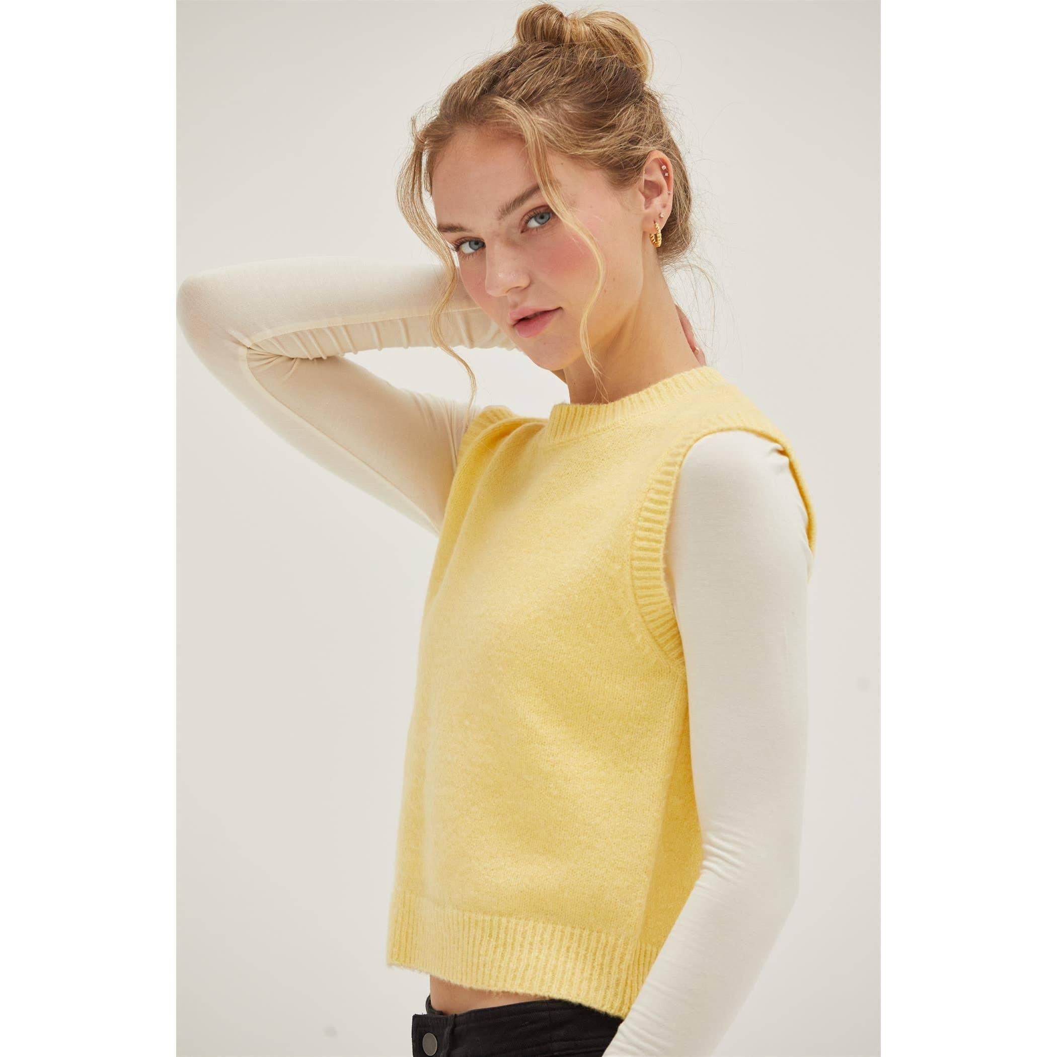 Yellow Sleeveless Sweater Top Product Image