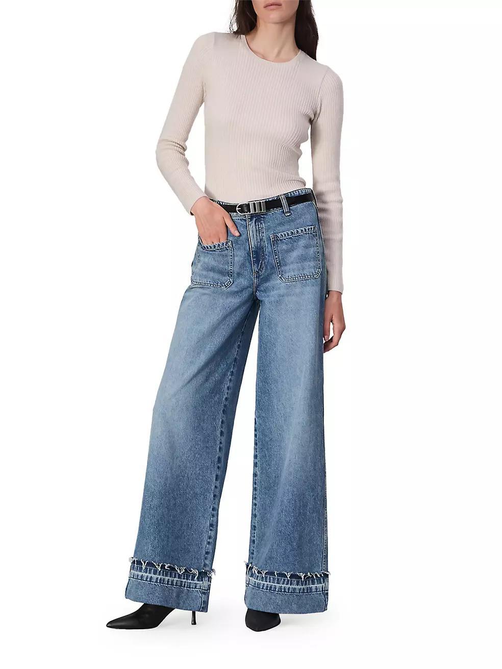 Marina Frayed-Cuff Wide-Leg Pants Product Image