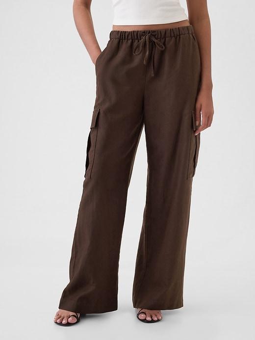 Mid Rise Linen-Cotton Pull-On Cargo Pants Product Image