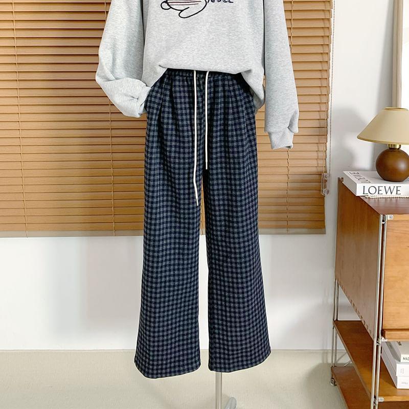 High Waist Plaid Wide Leg Pants Product Image