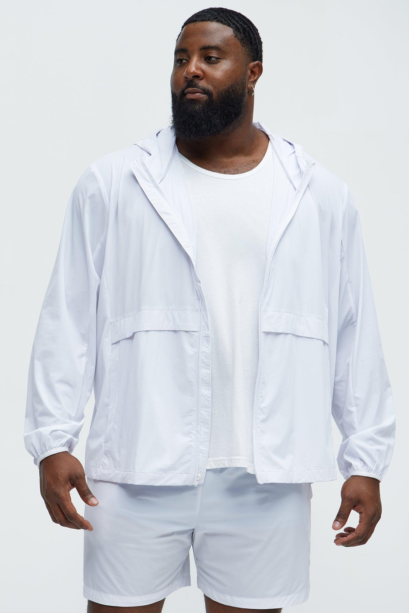 Lightweight Stretch Hooded Running Windbreaker Jacket - White Product Image