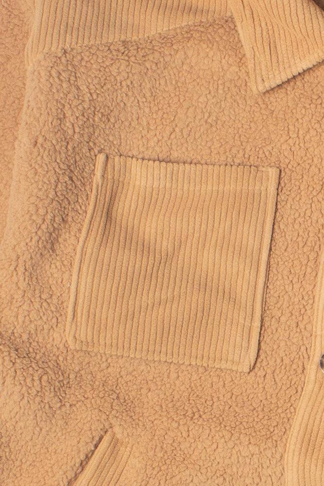 Camel Corduroy Trim Sherpa Jacket Product Image