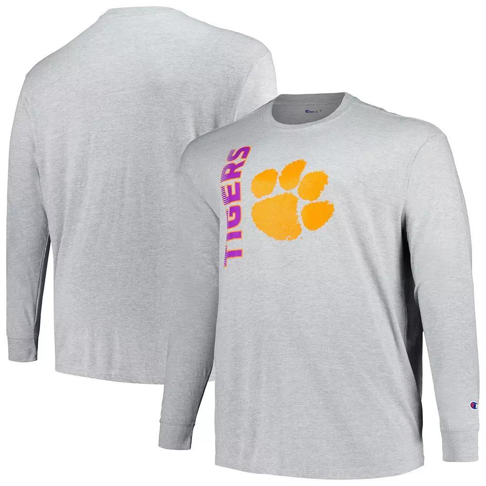 Men's Champion Heather Gray Clemson Tigers Big & Tall Mascot Long Sleeve T-Shirt,  Product Image
