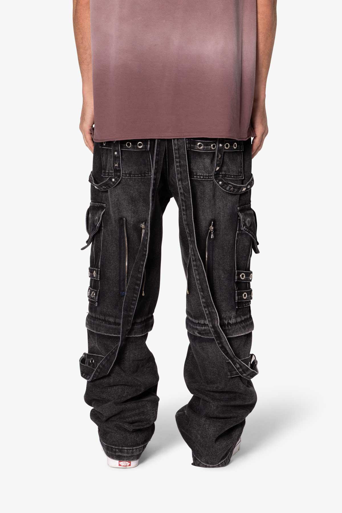 Ultra Baggy Studded Cargo Denim - Washed Black Product Image