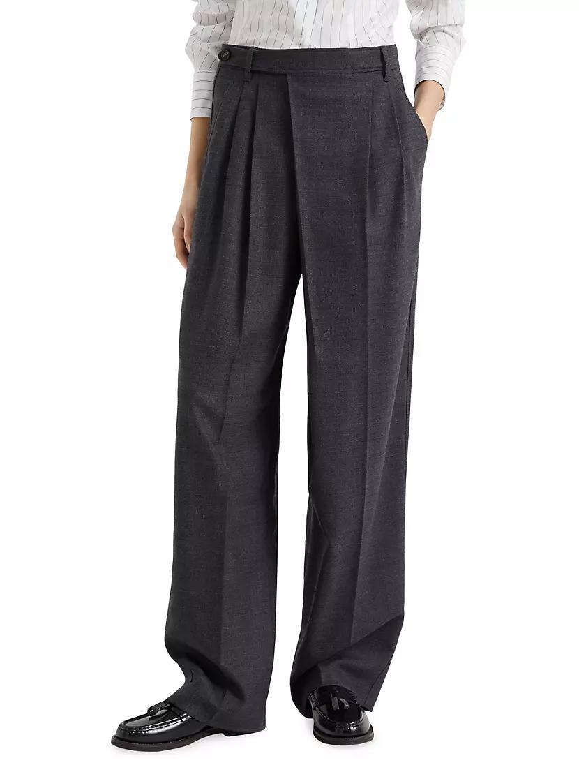 Comfort Virgin Wool Grisaille Loose Wrapped Trousers Product Image