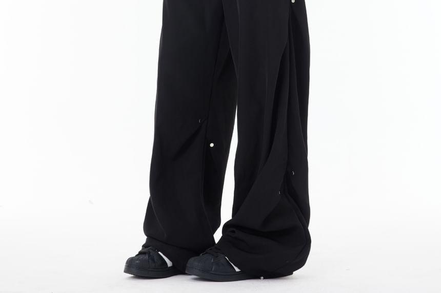 Drawstring Waist Plain Wide Leg Sweatpants Product Image