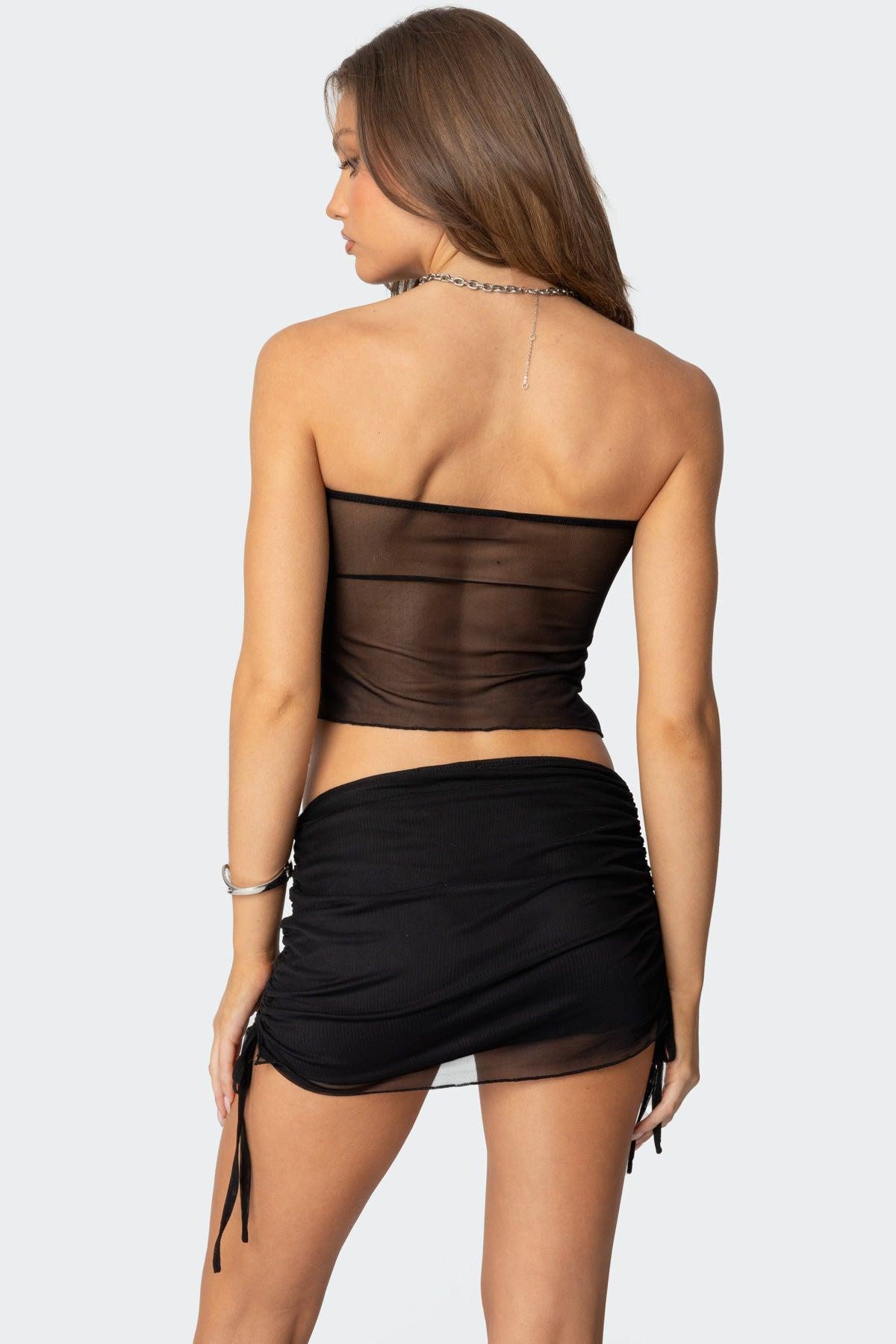 Joy Asymmetric Sheer Mesh Tube Top Product Image