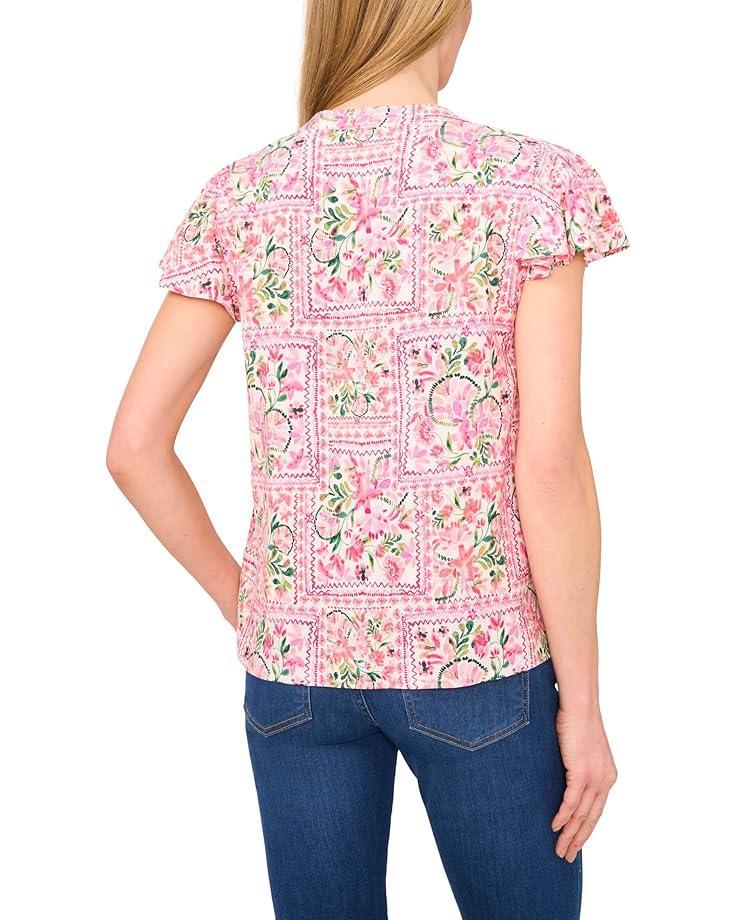 V-neck Shirred Neck Flutter Sleeve Blouse Product Image