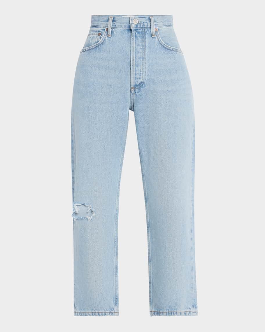 90's Crop Mid-Rise Loose Straight Jeans Product Image