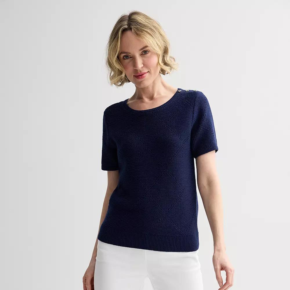 Women's Croft & Barrow® Diamond Button Short Sleeve Sweater, Size: Large, Blue Product Image