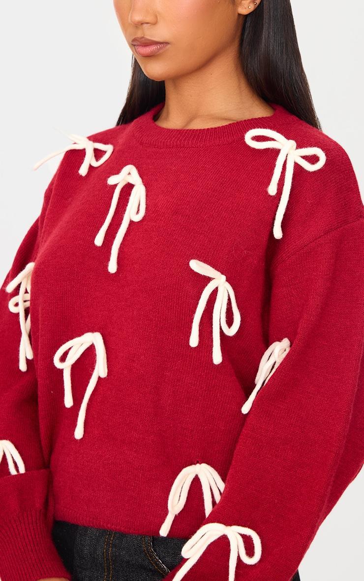 Red Bow Detail Oversized Christmas Sweater Product Image