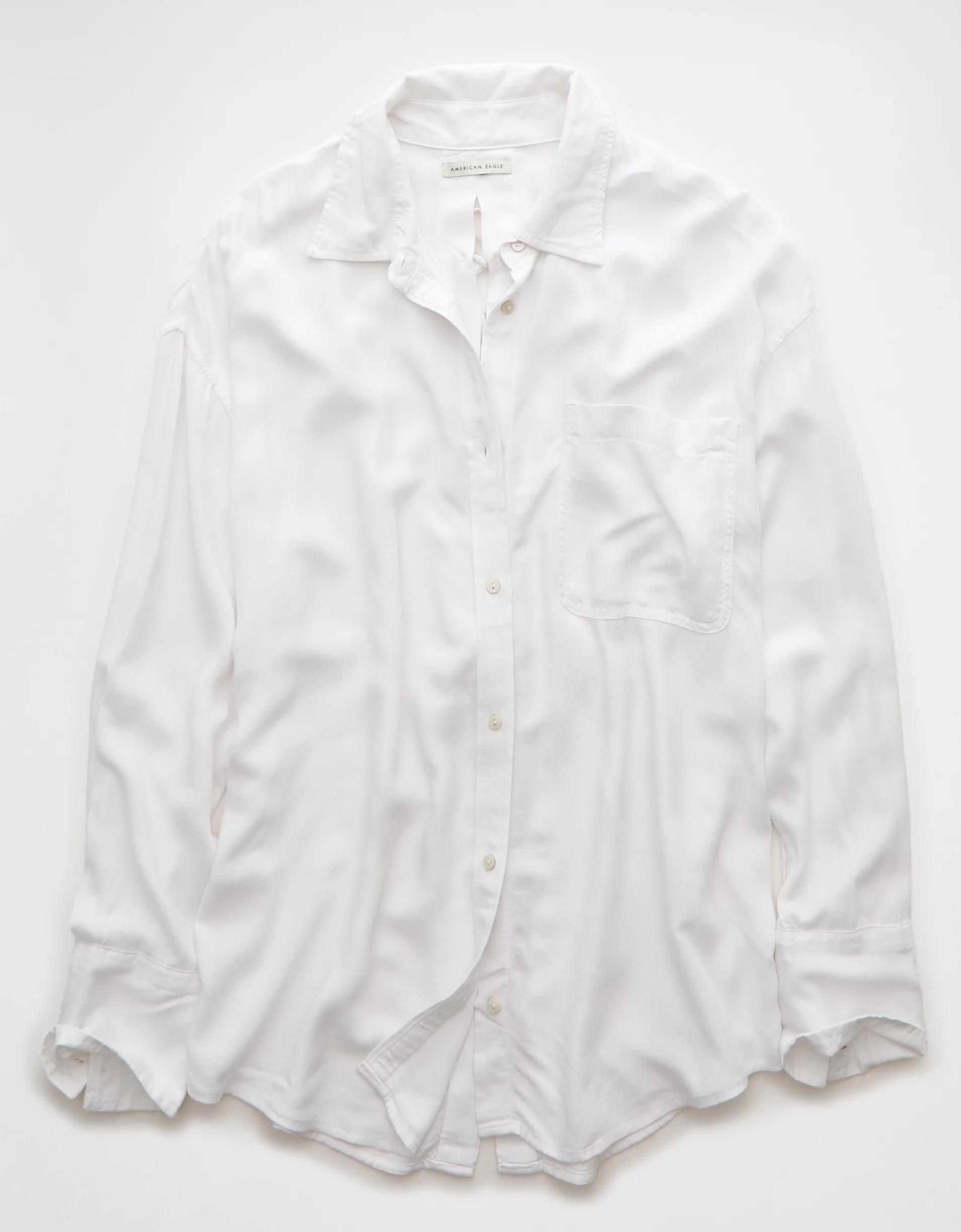 AE Long-Sleeve Tie Back Button-Up Shirt Product Image