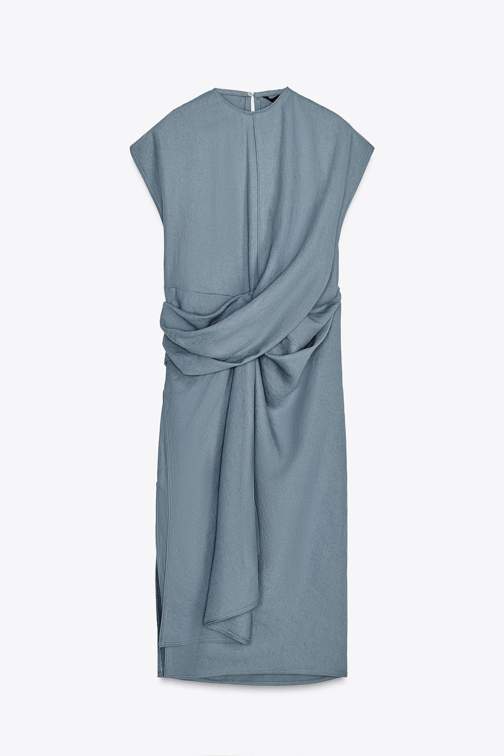 LINEN BLEND DRAPED DRESS ZW COLLECTION Product Image