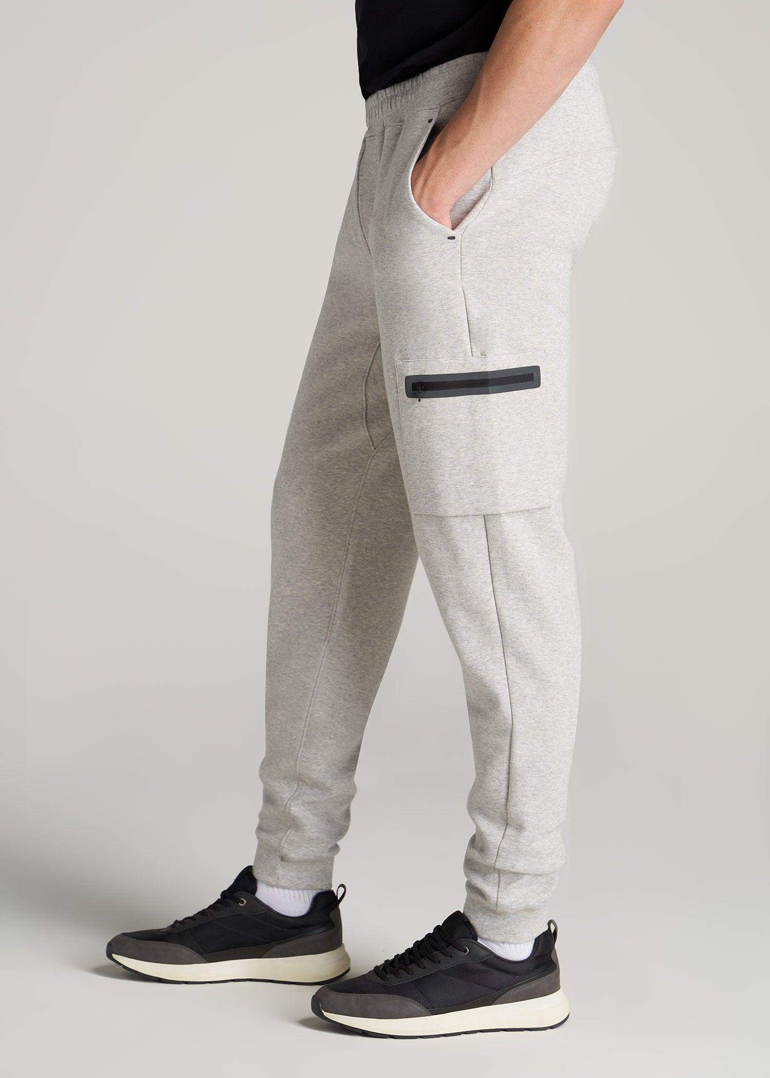 Tech Motion Fleece Cargo Joggers for Tall Men in Grey Mix Male Product Image