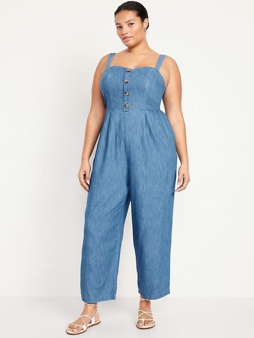 Button-Front Linen-Blend Cami Jumpsuit Product Image