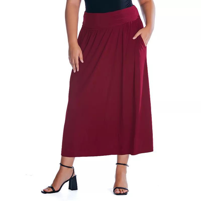 Plus Size 24Seven Comfort Apparel Foldover Maxi Skirt With Pockets, Womens Black Product Image