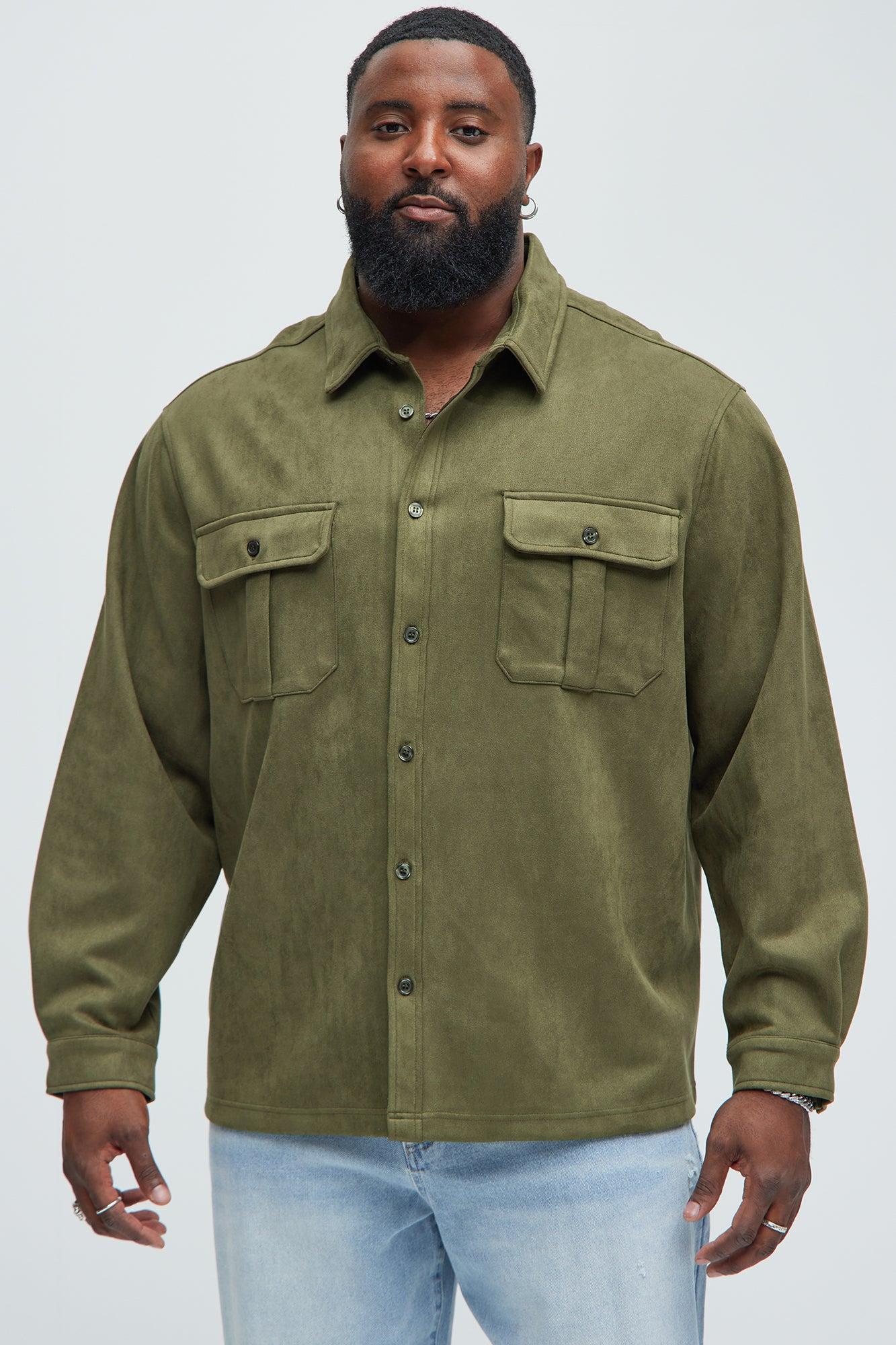 Ardee Faux Suede Button Up Shirt - Olive Product Image