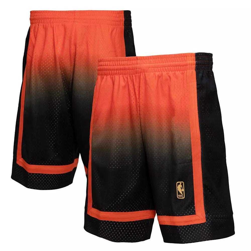 Men's Mitchell & Ness Orange/Black New York Knicks 1996/97 Hardwood Classics Fadeaway Reload 3.0 Swingman Shorts, Size: Medium Product Image