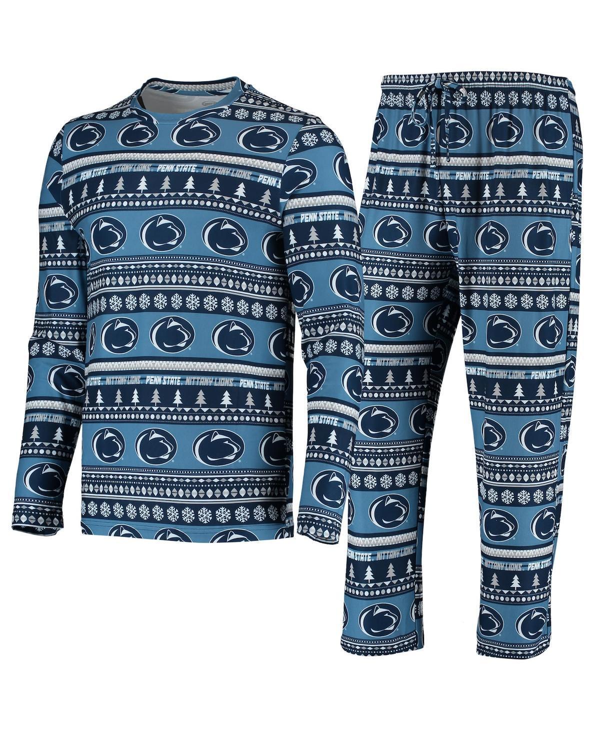 Mens Concepts Sport Penn State Nittany Lions Ugly Sweater Knit Long Sleeve Top and Pant Set Blue Product Image