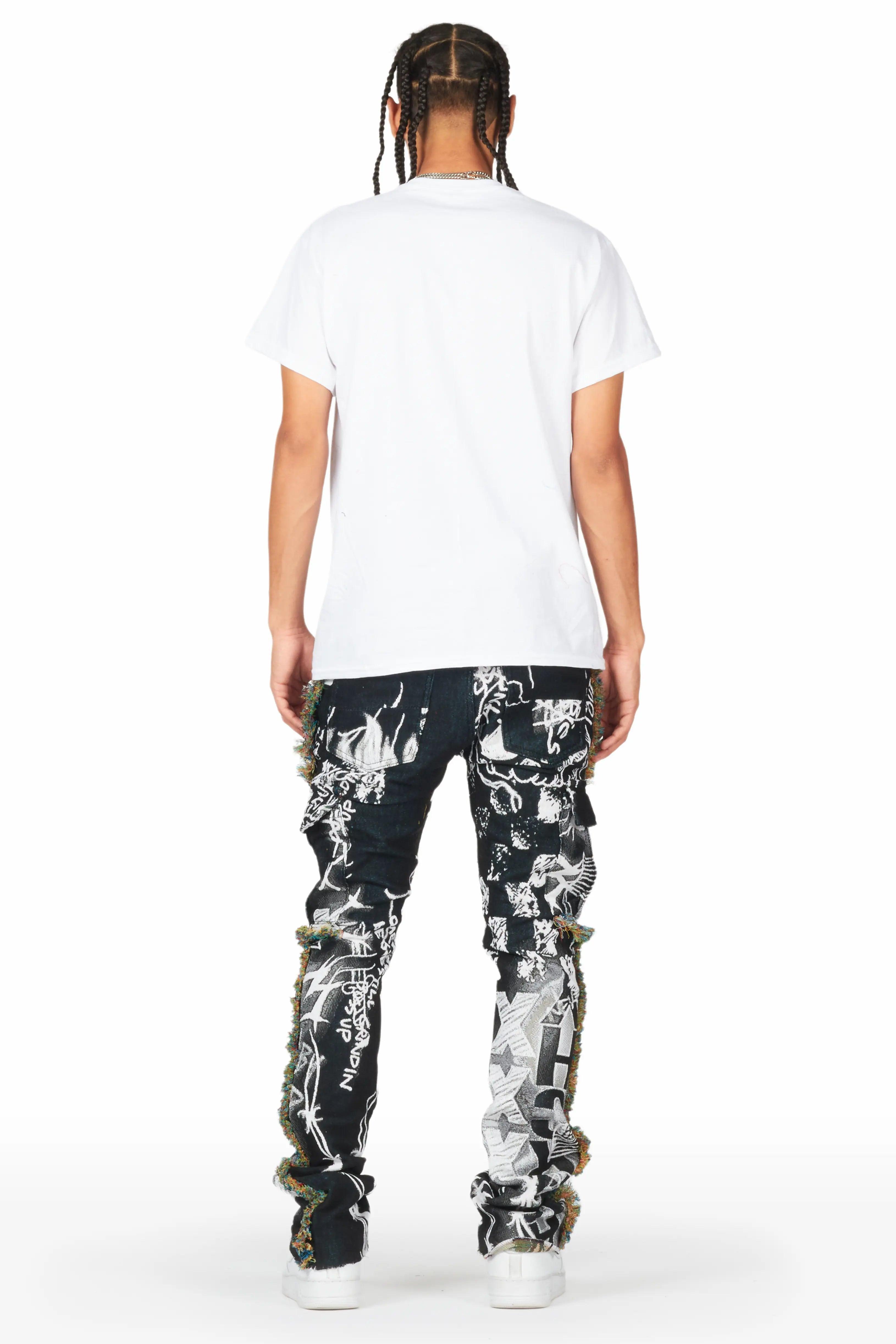 Zane Black/White Tapestry Stacked Flare Jean Male Product Image