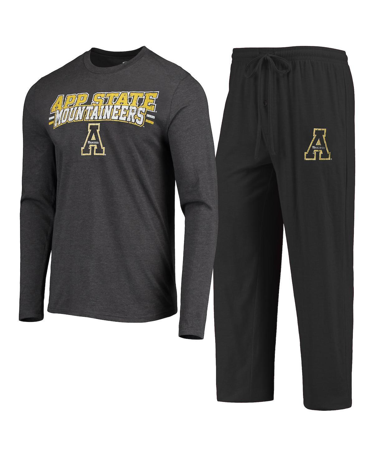 Mens Concepts Sport Black/Heathered Charcoal Appalachian State Mountaineers Meter Long Sleeve T-Shirt & Pants Sleep Set Product Image