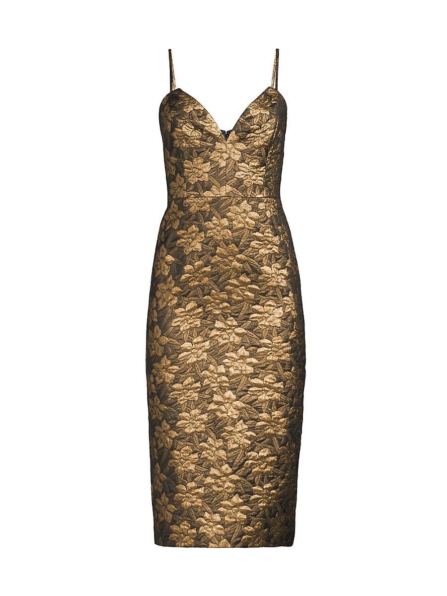 Womens Floral Metallic Jacquard Sleeveless Midi-Dress Product Image