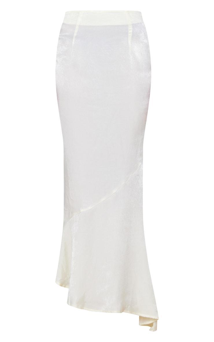 Cream Hammered Satin Fishtail Midaxi Skirt Product Image