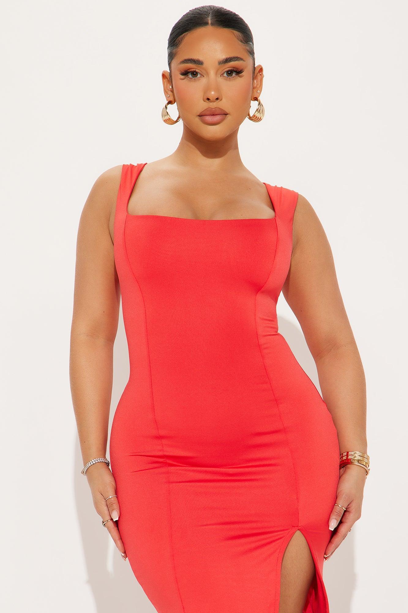 Danya Square Neck Midi Dress - Red Product Image