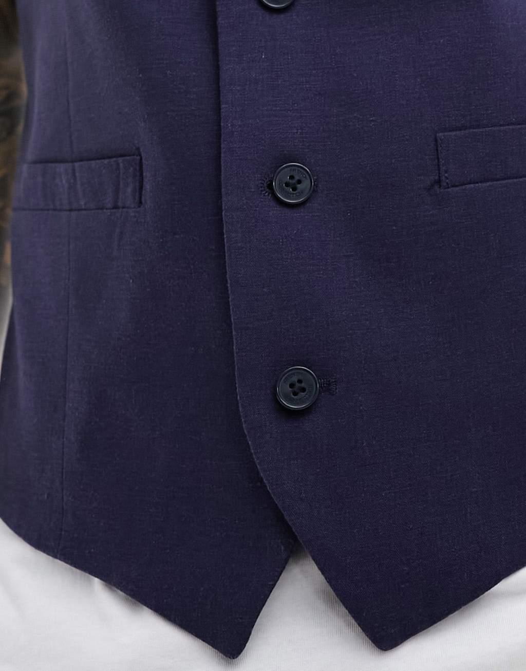 French Connection linen formal suit vest in blue Product Image