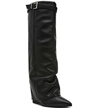 Steve Madden Corenne Leather Foldover Buckle Strap Tall Wedge Boots Product Image