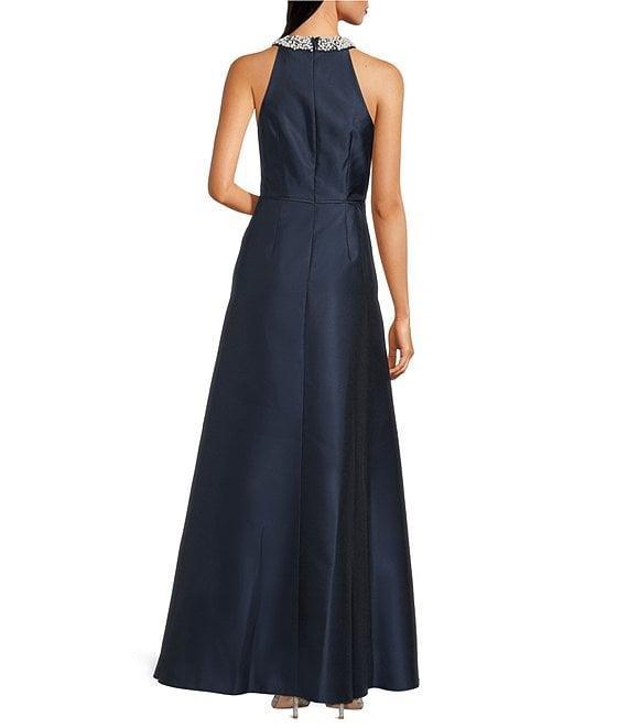 Adrianna Papell Embellished Halter Neck Ruffle Mikado A-Line Gown Product Image