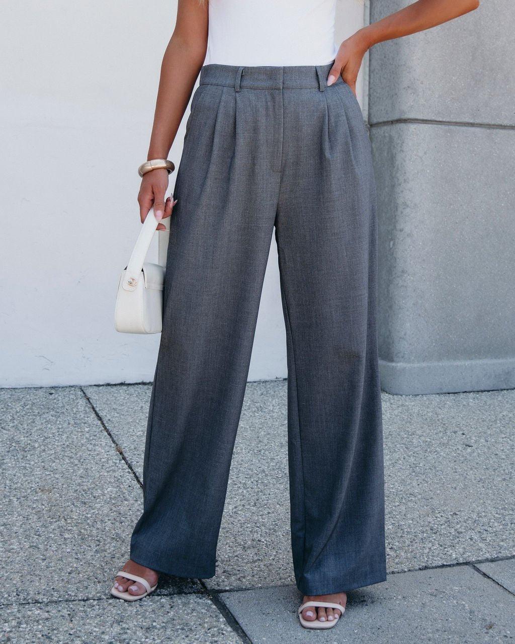 On Your Way Grey Pleated Trousers - FINAL SALE Product Image