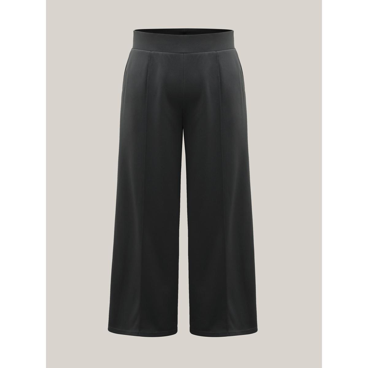 Plus Size Ruched Tummy-Control Seamed Wide Leg Pants Women DimGray At the Office Wide Leg Mid Rise Work Pants BloomChic 14-16/1X Product Image