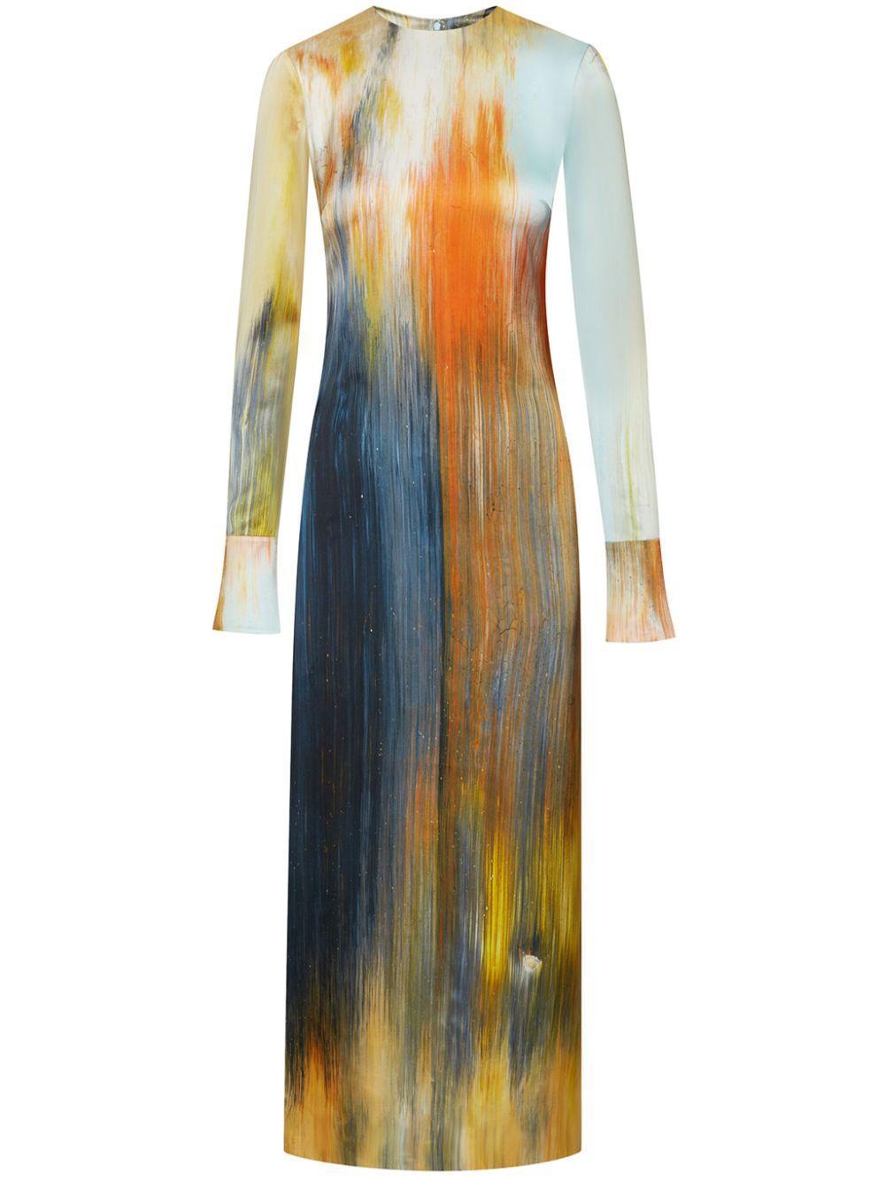 OSCAR DE LA RENTA Abstract-printed Midi Dress In Calendula Multi Product Image