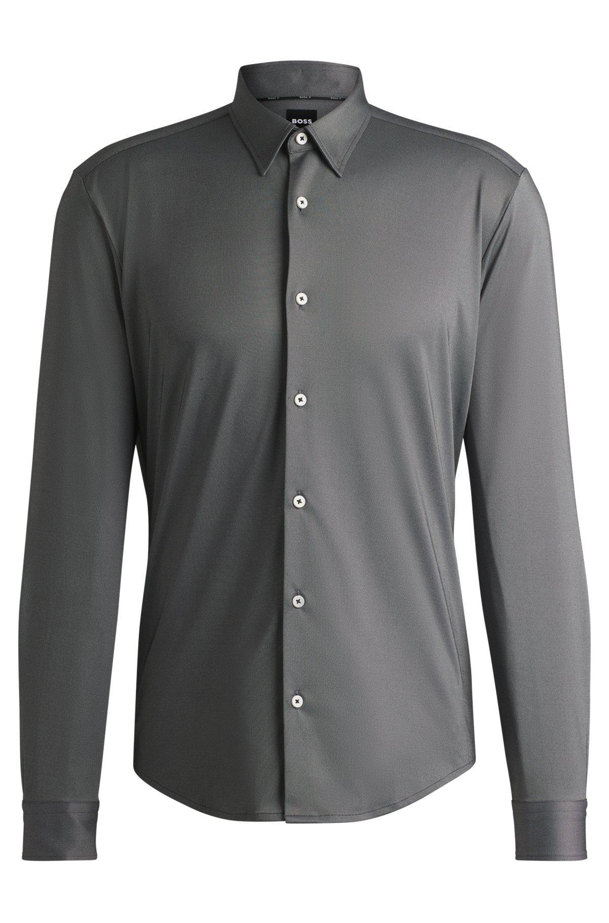 Slim-fit shirt in structured performance-stretch fabric Product Image