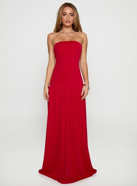 Move Me Strapless Maxi Dress Red Product Image