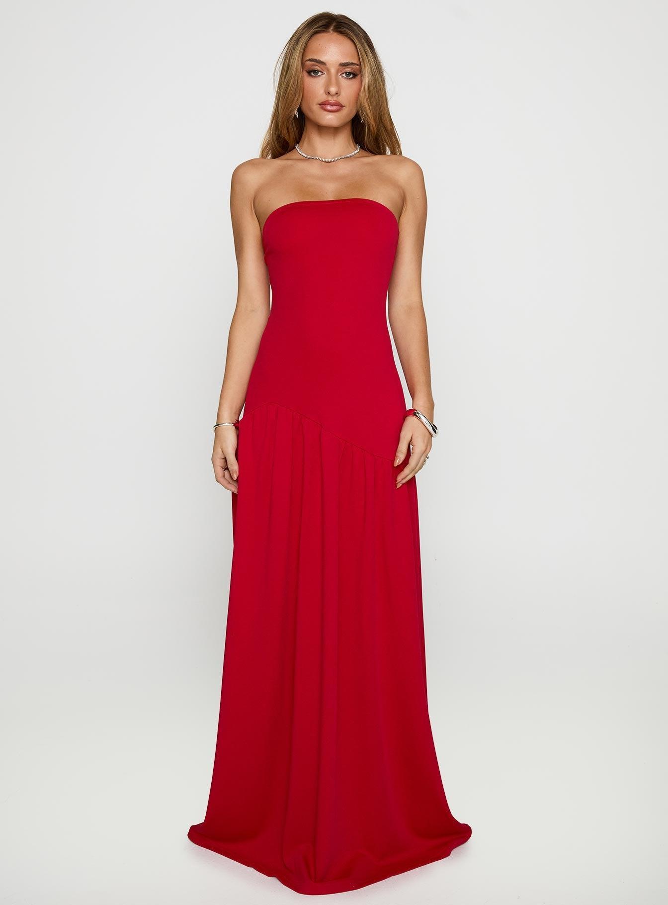 Move Me Strapless Maxi Dress Red Product Image
